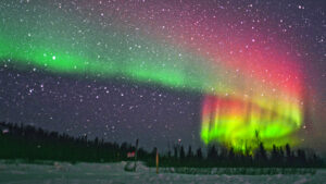 Photo of the Aurora Borealis of greens and reds