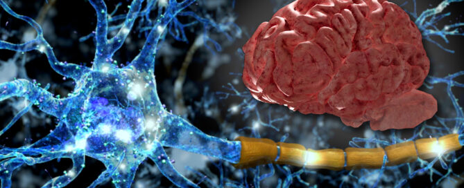 Image of neural impulses firing off alongside the image of a human brain