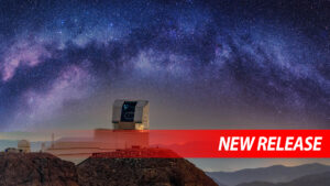 Vera C. Rubin Observatory is seen with its dome open during First Look observation activities in April 2025.