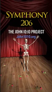 computer generated image of a human skeleton on a theatrical stage